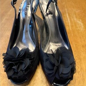 Unlisted Black Slingback Heels with Floral Detail
